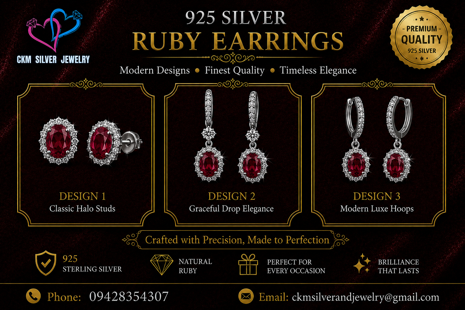 925 Silver Ruby Earrings