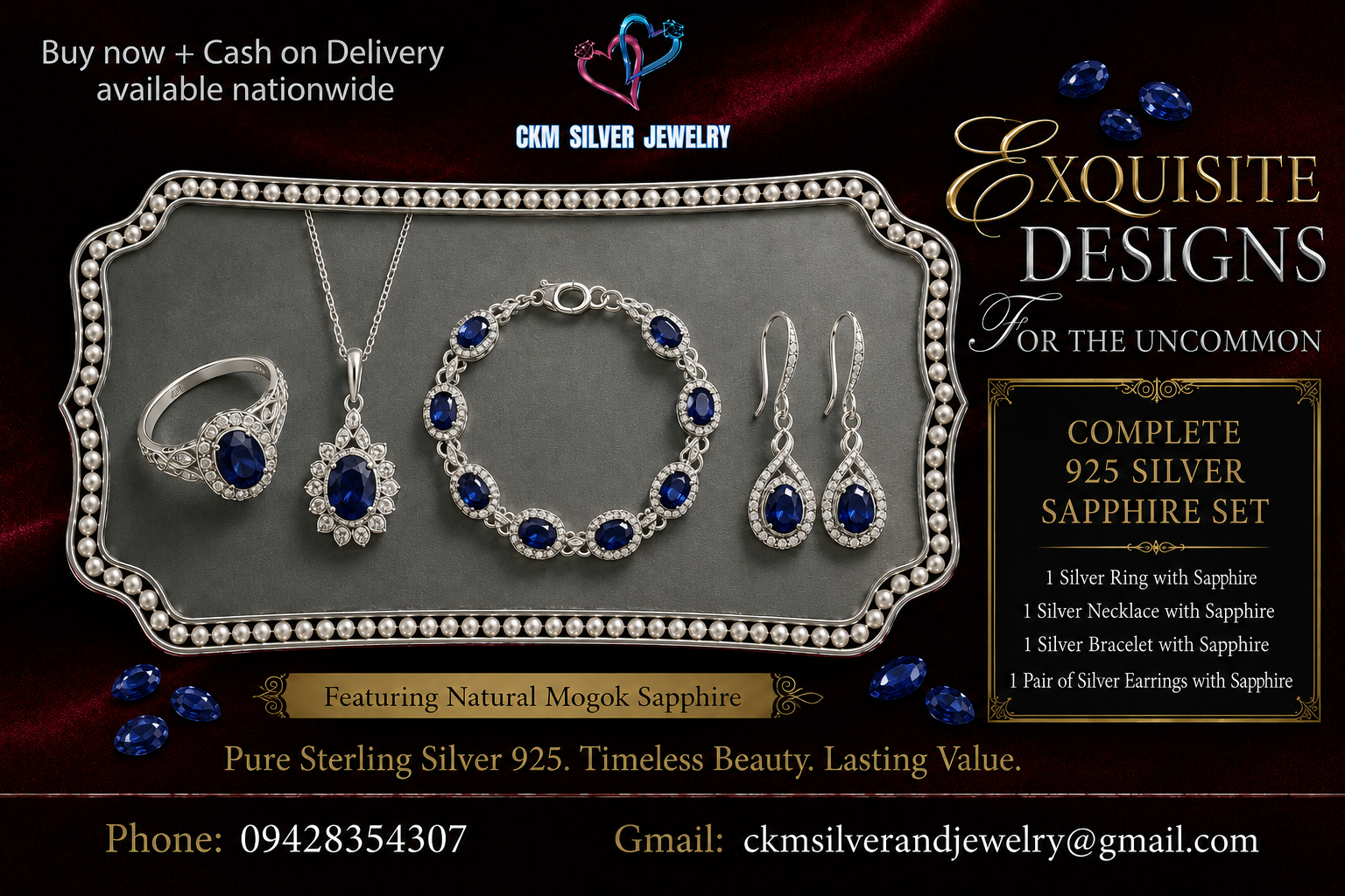 Complete 925 Silver Sapphire Set