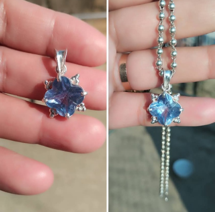 Blue Topaz Flower Pendant Set