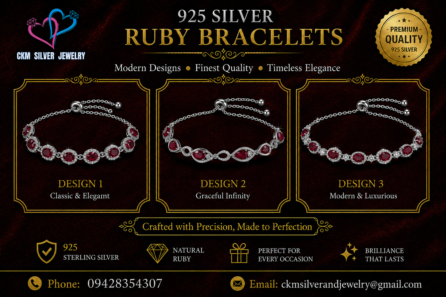 925 Silver Ruby Bracelets
