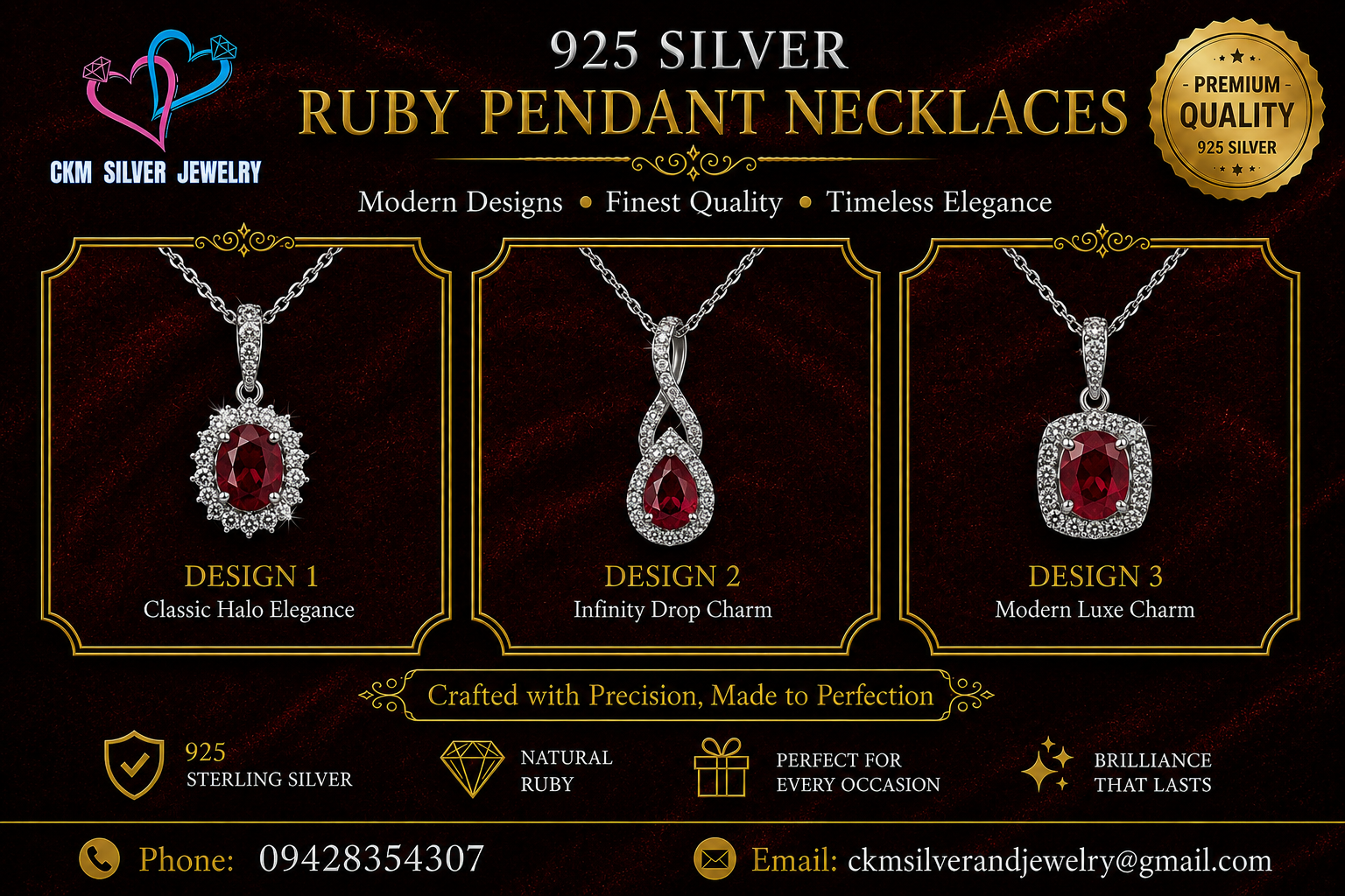 925 Silver Ruby Pendant Necklaces