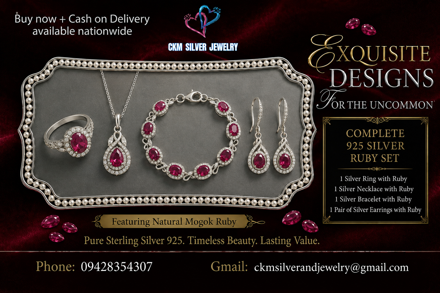 Complete 925 Silver Ruby Set