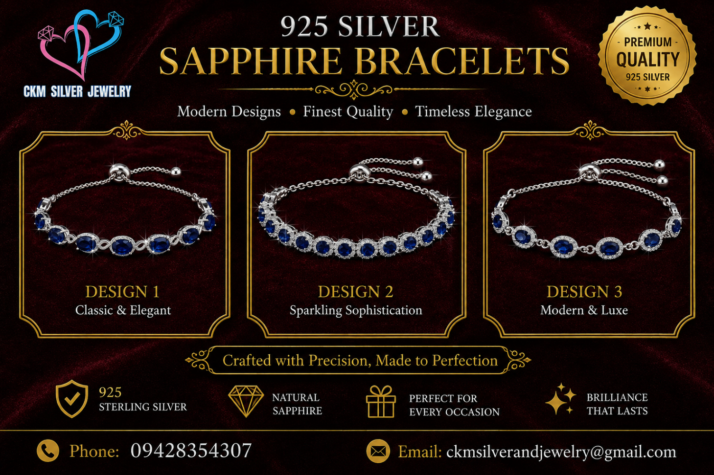 925 Silver Sapphire Bracelets