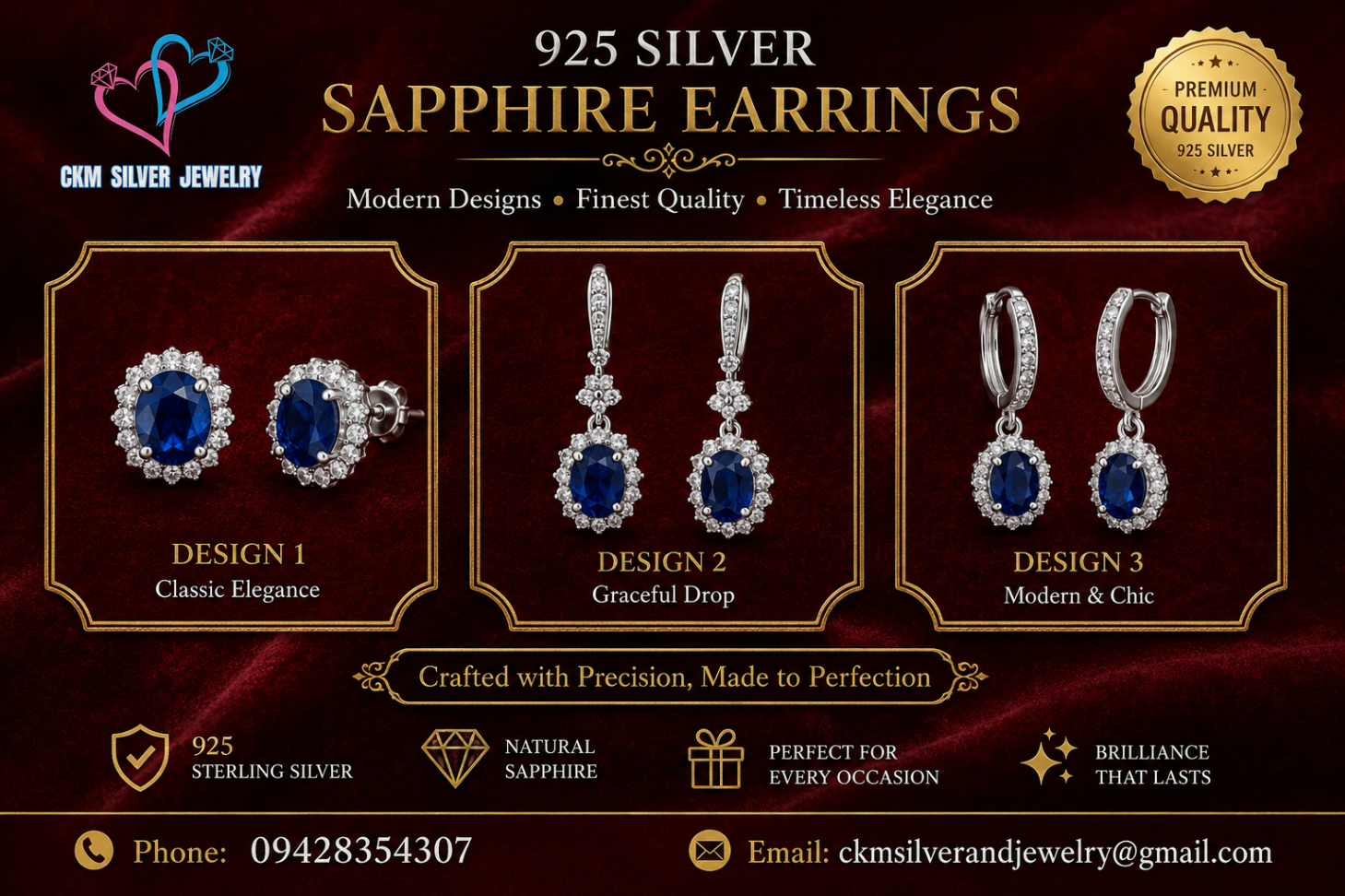925 Silver Sapphire Earrings
