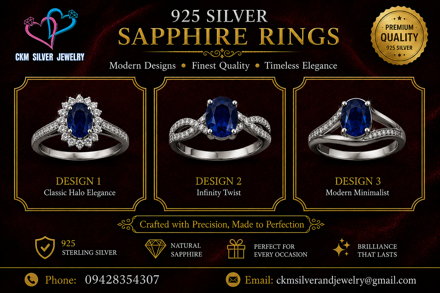 925 Silver Sapphire Rings
