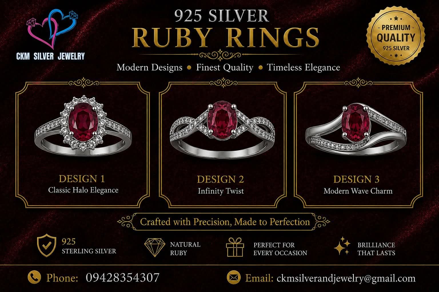 925 Silver Ruby Rings
